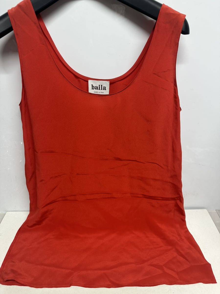 C914/ unused bailabaila silk silk 100% 40(L) red tank top no sleeve cut and sewn tops Italy made anonymity shipping regular price 7.5 ten thousand jpy 
