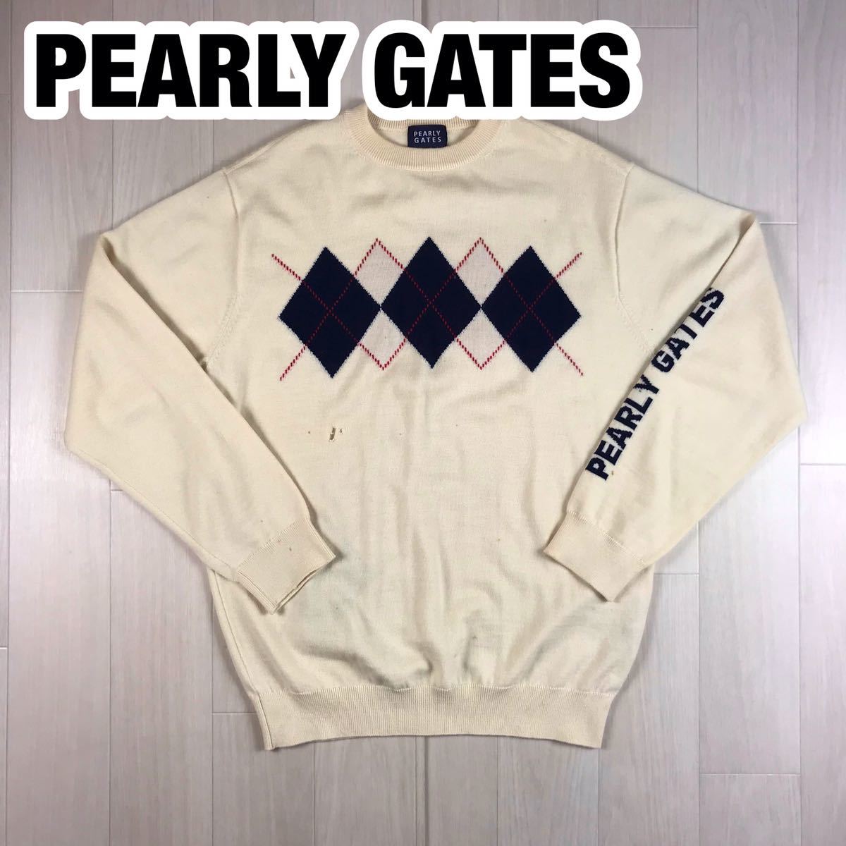 PEARLY GATES パーリーゲイツ セーター 5 ベージュ アーガイルチェック_画像1