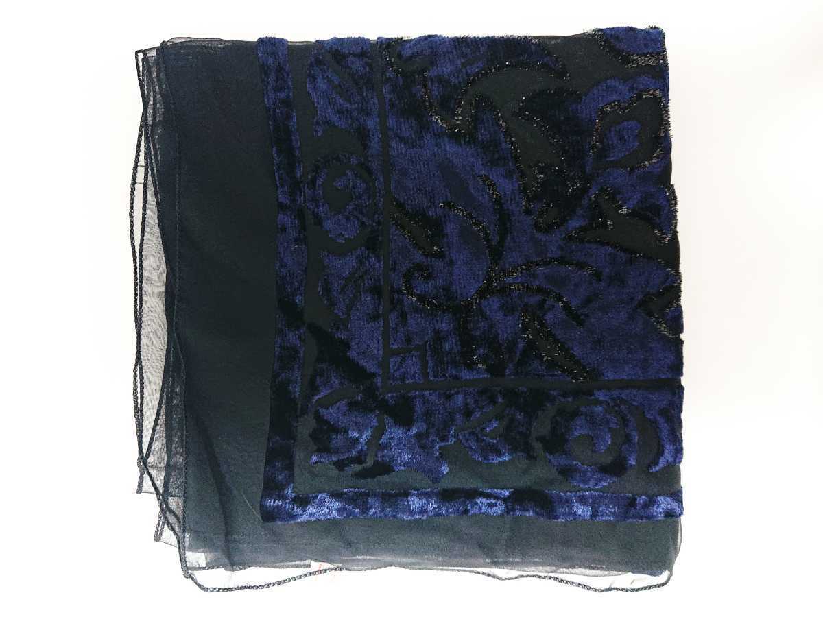 濃紺 ストール 新品・未使用 花柄 群青 大判