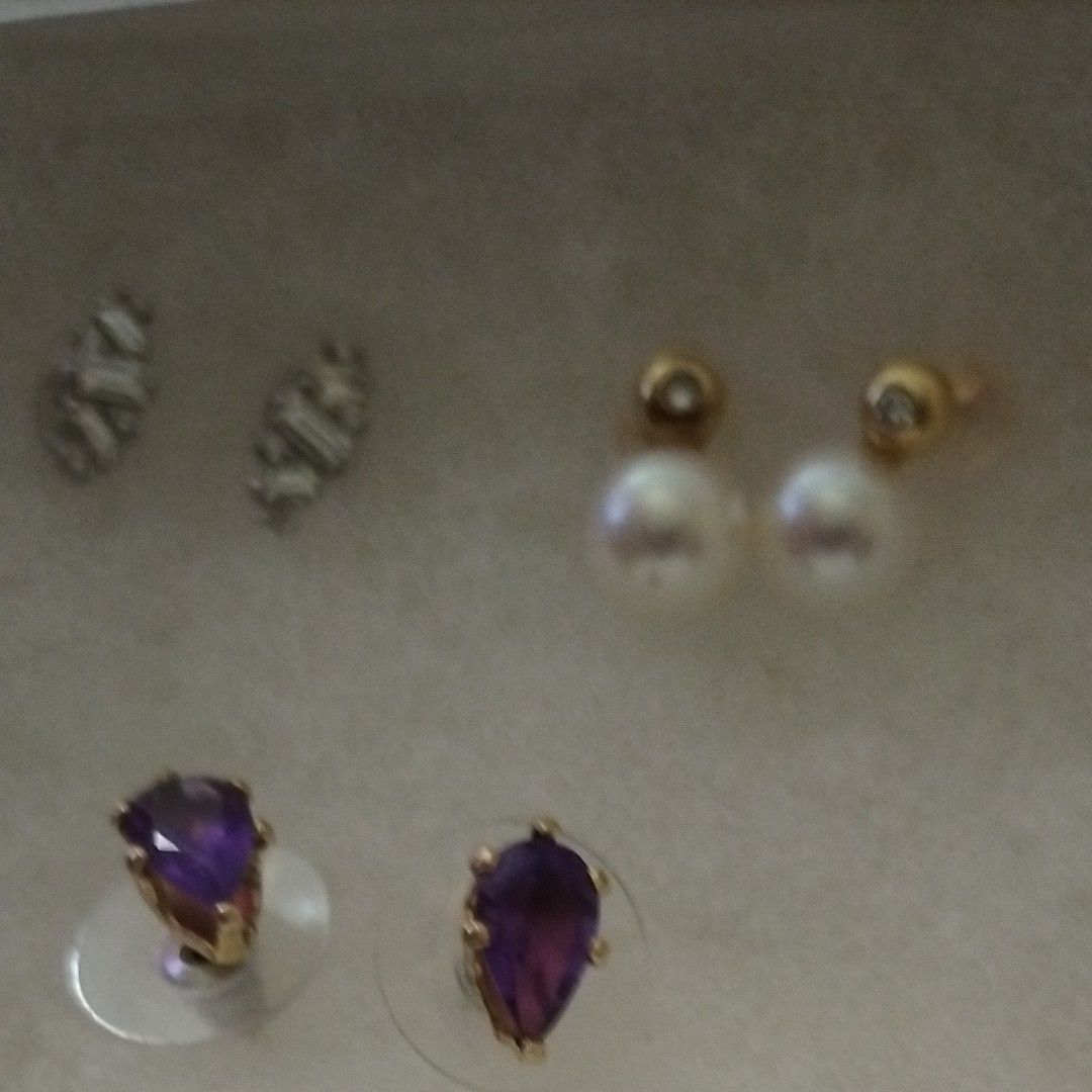 プラチナダイヤモンドピアス&18金アコヤピアス&アメシストピアス3点