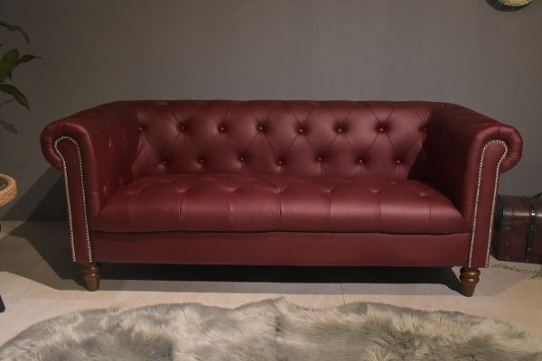 ST32-7RZR-KC:[ region limitation free shipping new goods ] Cesta - field style leather fabric trim 3 seater . sofa wine red [ cloth Britain style outlet furniture ]