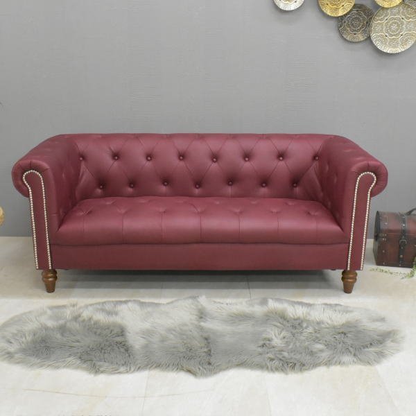 ST32-7RZR-KC:[ region limitation free shipping new goods ] Cesta - field style leather fabric trim 3 seater . sofa wine red [ cloth Britain style outlet furniture ]