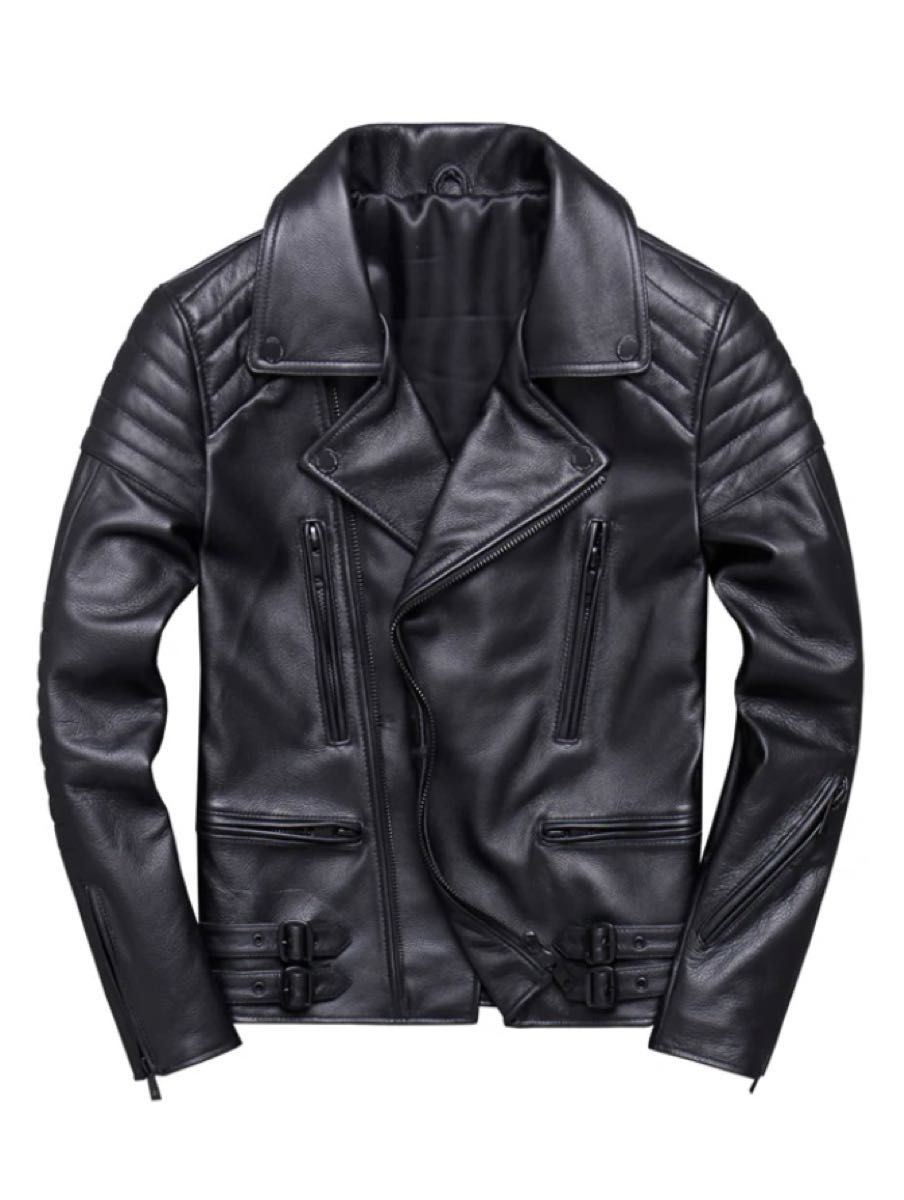宅配便送料無料 BIKER STYLE 牛革ジャケット KRK-V-Y002-ブラック-2XL