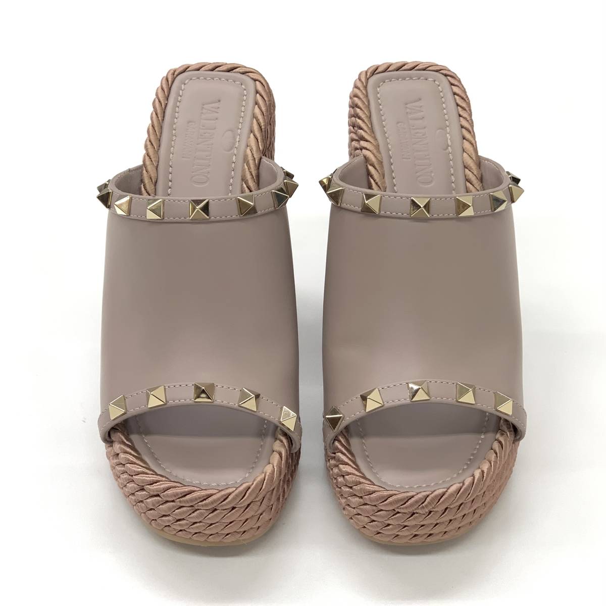 6307 Valentino lock studs leather Wedge sandals pink beige 