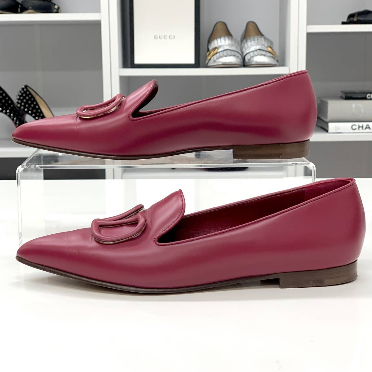 6395 Valentino leather V Logo Flat pumps red purple 