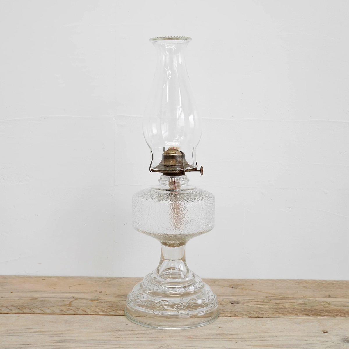 #2164　アメリカ　アンティーク　オイルランプ　ガラス製　着火可能　コットン芯付き（新品）　キャンプ