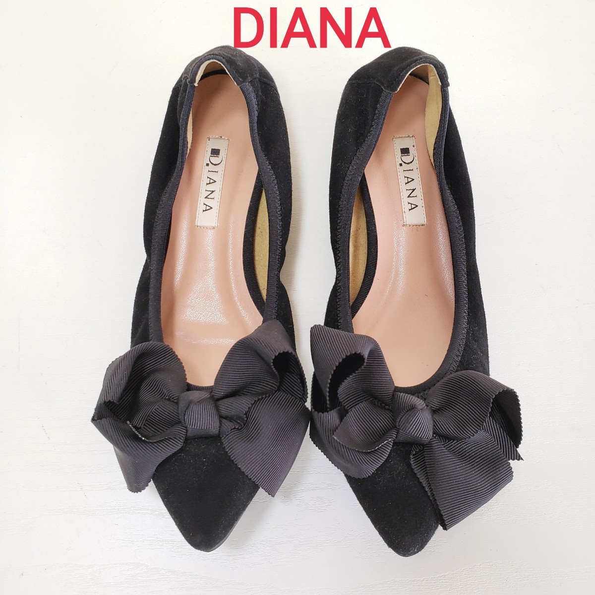 綺麗 DIANA ダイアナ リボン ポインテッドトゥ スウェードレザー 綺麗 DIANA ダイアナ リボン ポインテッドトゥ スウェードレザー