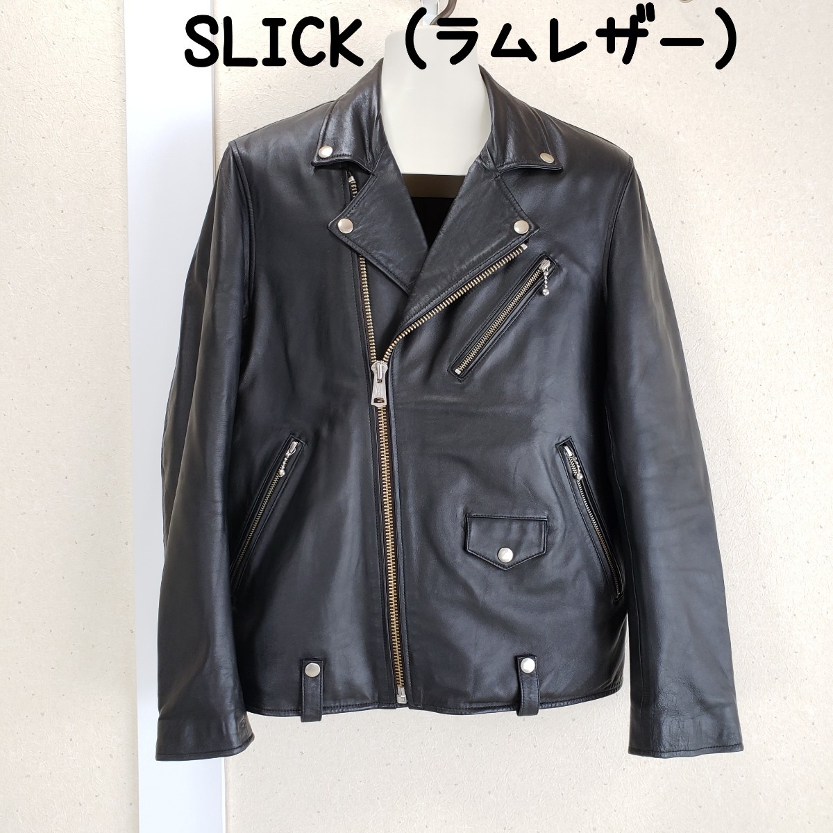 極美品◆SLICK スリック 羊革 ラムレザー ダブル ライダースジャケット 革ジャン メンズ(サイズ2■M～L位)黒 ブラック