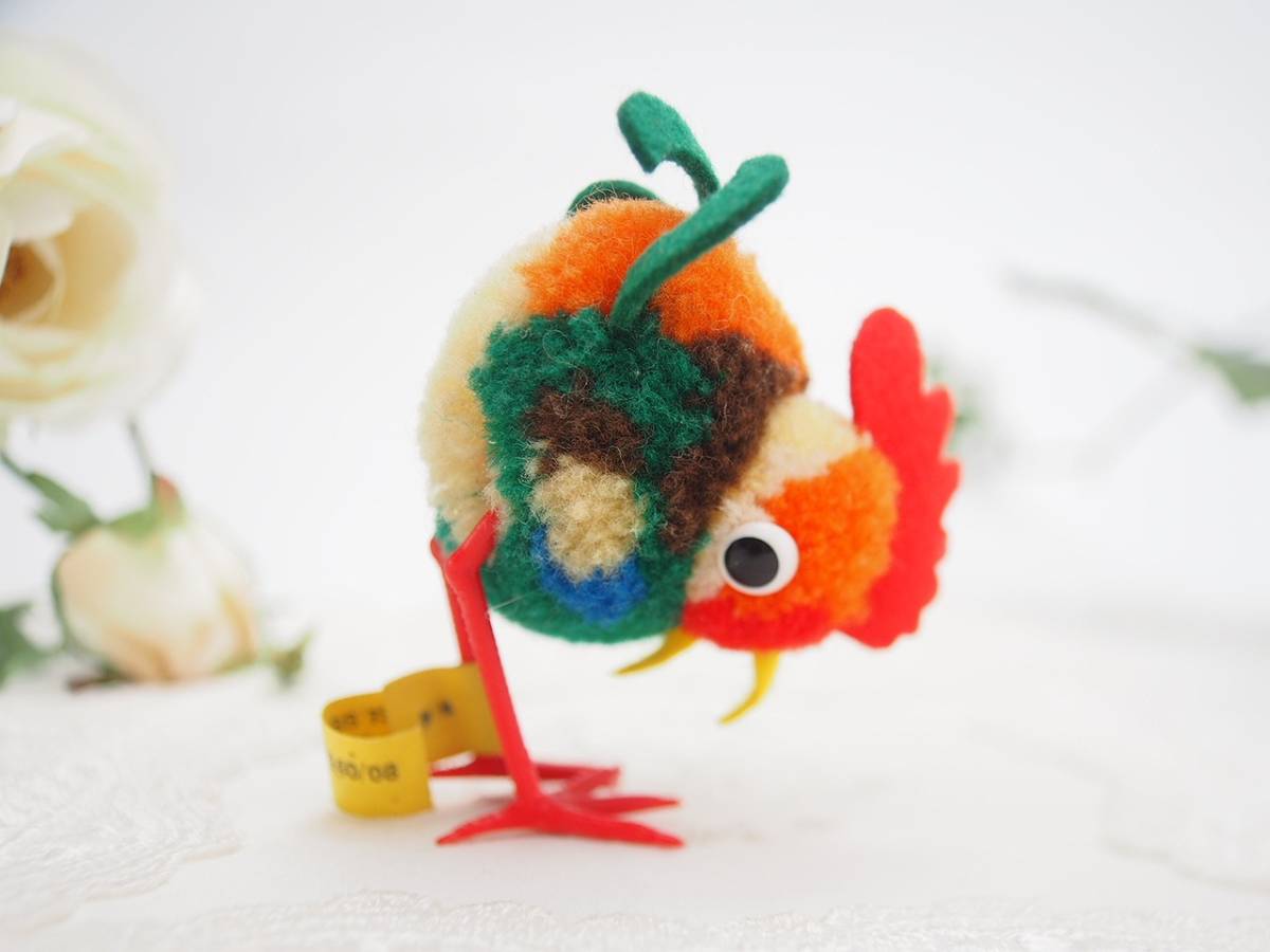 ★シュタイフ★Woolen Rooster 8cm オールID's完品★1968年製ぽんぽんルースター/おんどり/雄鶏/ニワトリ★ビンテージ★STEIFF/Steiff★_画像1