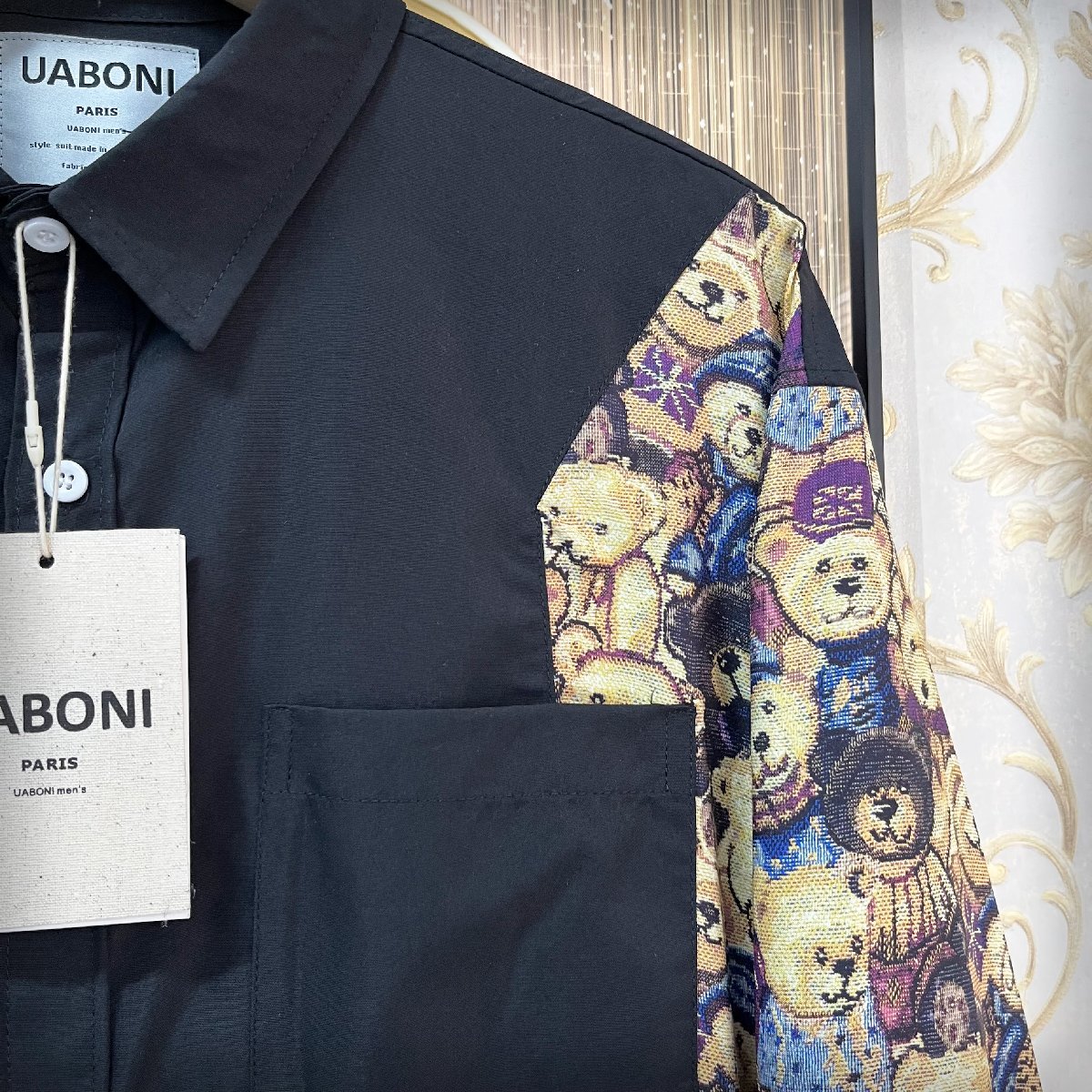 個性EU製＆定価4万◆UABONI*Paris*長袖シャツ*ユアボニ*パリ発◆上質 薄手 ソフト 吸汗速乾 お洒落 ベア レジャー ジャケット M/46サイズ_画像6