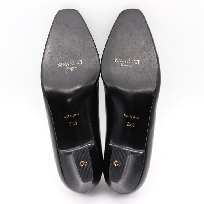 ニナリッチ パンプス 良品 フラワーモチーフ ローヒール 日本製 ブランド シューズ 靴 黒 レディース 35.5サイズ ブラック NINA RICCI_画像5