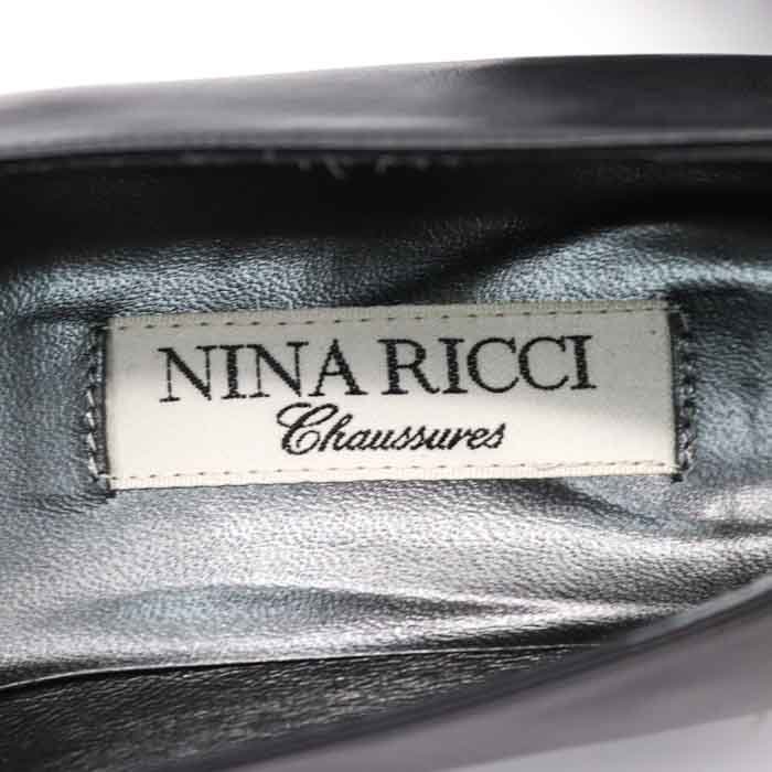 ニナリッチ パンプス 良品 フラワーモチーフ ローヒール 日本製 ブランド シューズ 靴 黒 レディース 35.5サイズ ブラック NINA RICCI_画像2