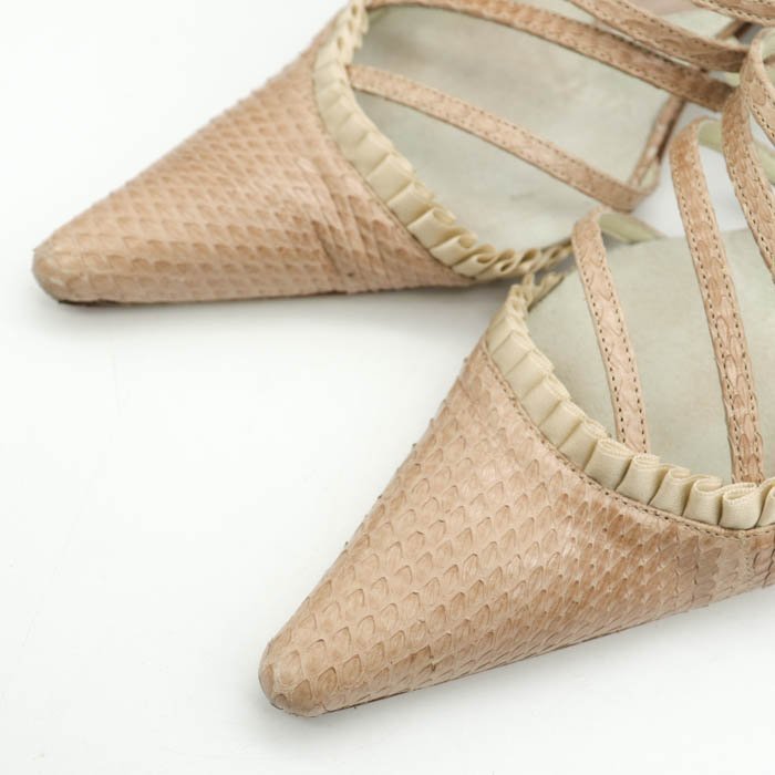  VALENTI JAPAN n mules back less pumps python type pushed . made in Italy brand shoes shoes lady's 38 size beige VALENTINE