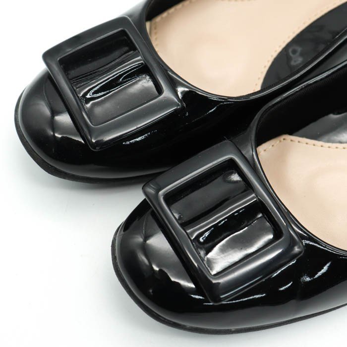 リコンティデザイン レインパンプス バックル 3E 幅広 ローヒール シューズ 靴 黒 レディース 22.5cmサイズ ブラック RECONTI Design_画像2