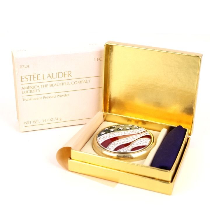  Estee Lauder compact зеркало / пудра для лица american флаг несколько использование Vintage женский 4g размер ESTEE LAUDER