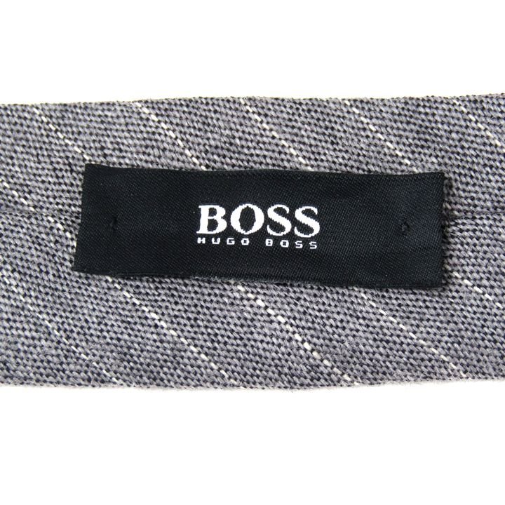  Hugo Boss brand necktie stripe pattern wool Italy made narrow tie men's gray HUGO BOSS