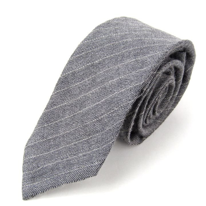  Hugo Boss brand necktie stripe pattern wool Italy made narrow tie men's gray HUGO BOSS
