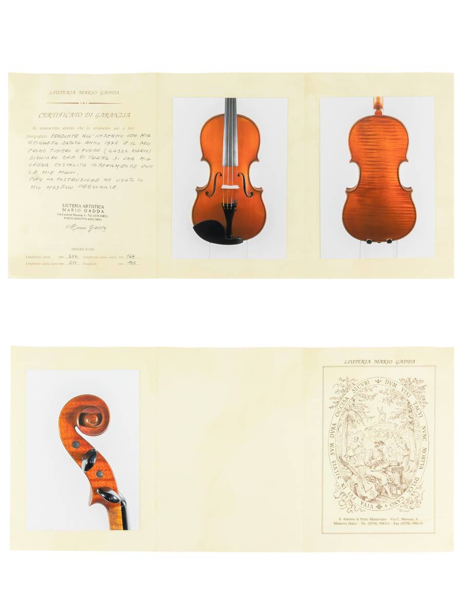 【試奏動画&製作証明書】450万円以上 Mario Gadda マリオ ガッダ 1975年 イタリア モダン ヴァイオリン Violin 小提琴 バイオリン 売り切り_マエストロ・マリオガッダの直筆製作証明書