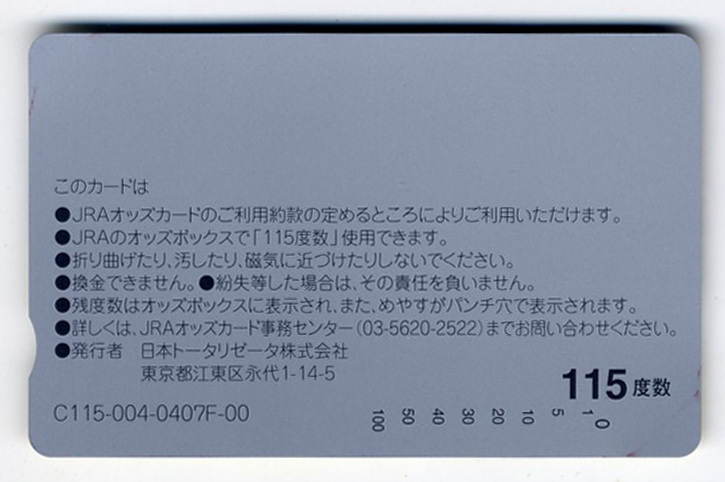 ★JRA オッズカード 115度数2枚 クラシックロード 2004 vol.2 CLASSIC ROAD ダイワエルシエーロ キングカメハメハ 未使用 美品 競馬 即決_キングカメハメハ 115度数・裏面