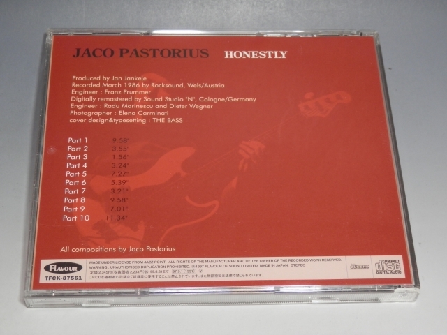 □ JACO PASTORIUS ジャコ・パストリアス HONESTLY オネストリー 国内盤CD TFCK-87561_画像2