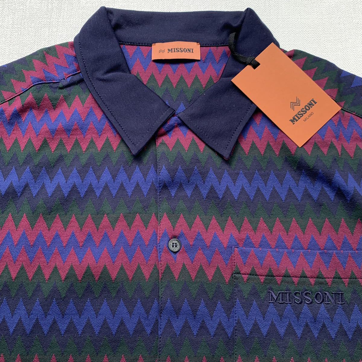  new goods Missoni Missoni multicolor sheb long pattern short sleeves cotton jersey - shirt S.5.6 ten thousand men's 22AW-23SS polo-shirt 