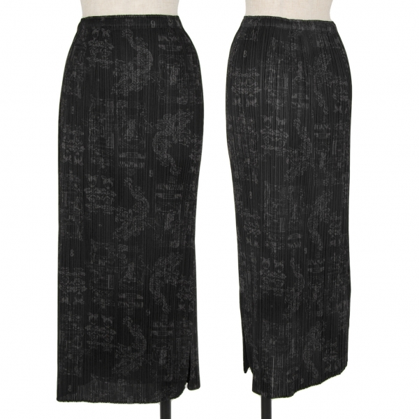 充実の品 プリーツプリーズPLEATS 【レディース】 黒3 チャイナプリントプリーツスカート PLEASE スカート
