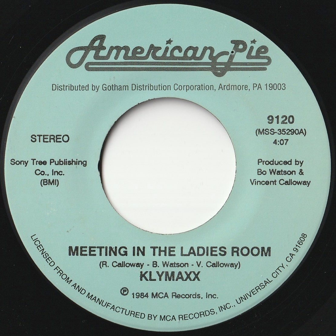 Klymaxx Meeting In The Ladies Room / I'd Still Say Yes American Pie US 9120 201905 SOUL FUNK ソウル ファンク レコード 7インチ 45_画像1