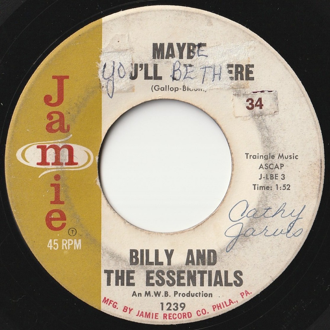 Billy & The Essentials Maybe You'll Be There / Over The Weekend Jamie US 1239 202039 R&B R&R レコード 7インチ 45_画像1