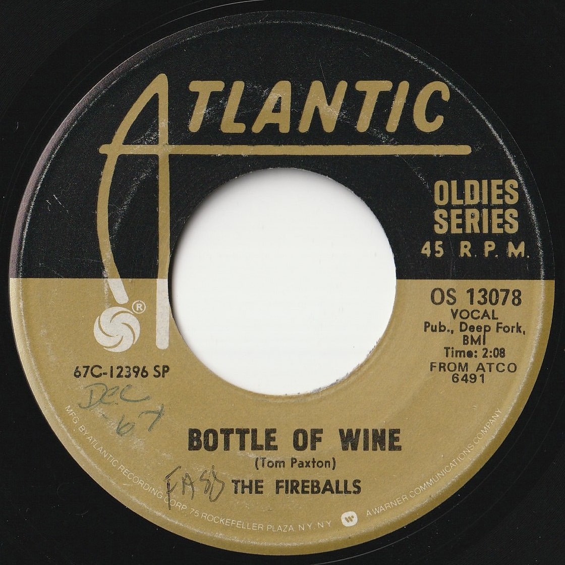 Fireballs Bottle Of Wine / Long Green Atlantic US OS 13078 201913 ROCK POP ロック ポップ レコード 7インチ 45_画像1