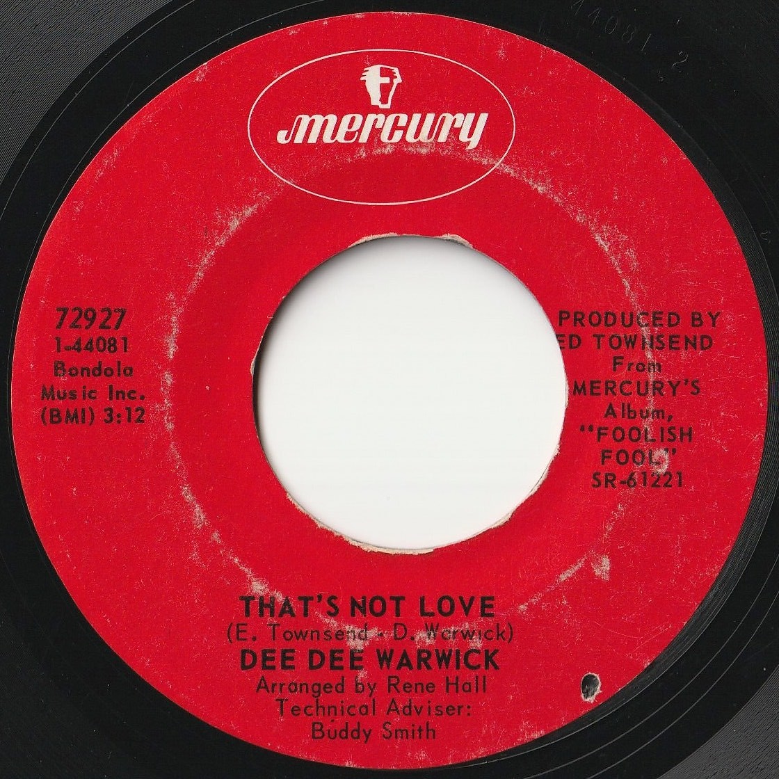 Dee Dee Warwick That's Not Love / It's Not Fair Mercury US 72927 202048 SOUL ソウル レコード 7インチ 45_画像1