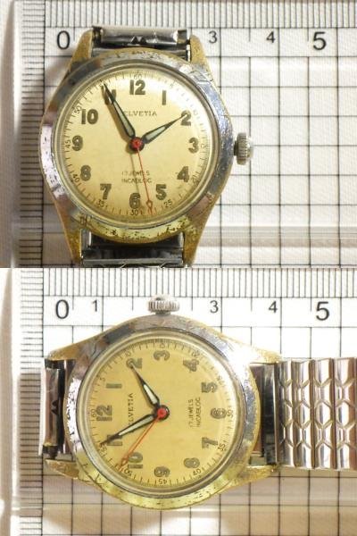 貴重★1960's HELVETIA スイス製17石 ミリタリー アンティーク手巻き腕時計 伸縮バンド付きの画像4