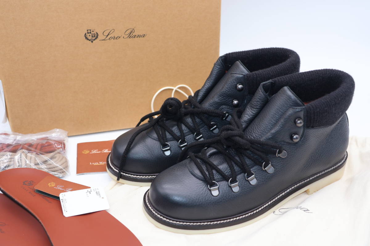 新品 ロロピアーナ Laax Walk Ankle Boot ディアスキンアンクルブーツ 内側ヌートリアファー 定価45万 鹿革 ブラック 黒 シューズ 靴 43_画像1