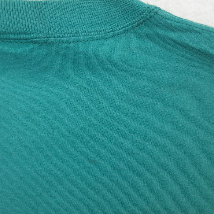 XL/古着 ラッセル 半袖 ビンテージ Tシャツ メンズ 90s 無地 胸ポケット付き コットン クルーネック 緑 グリーン 22jul22 中古_画像5