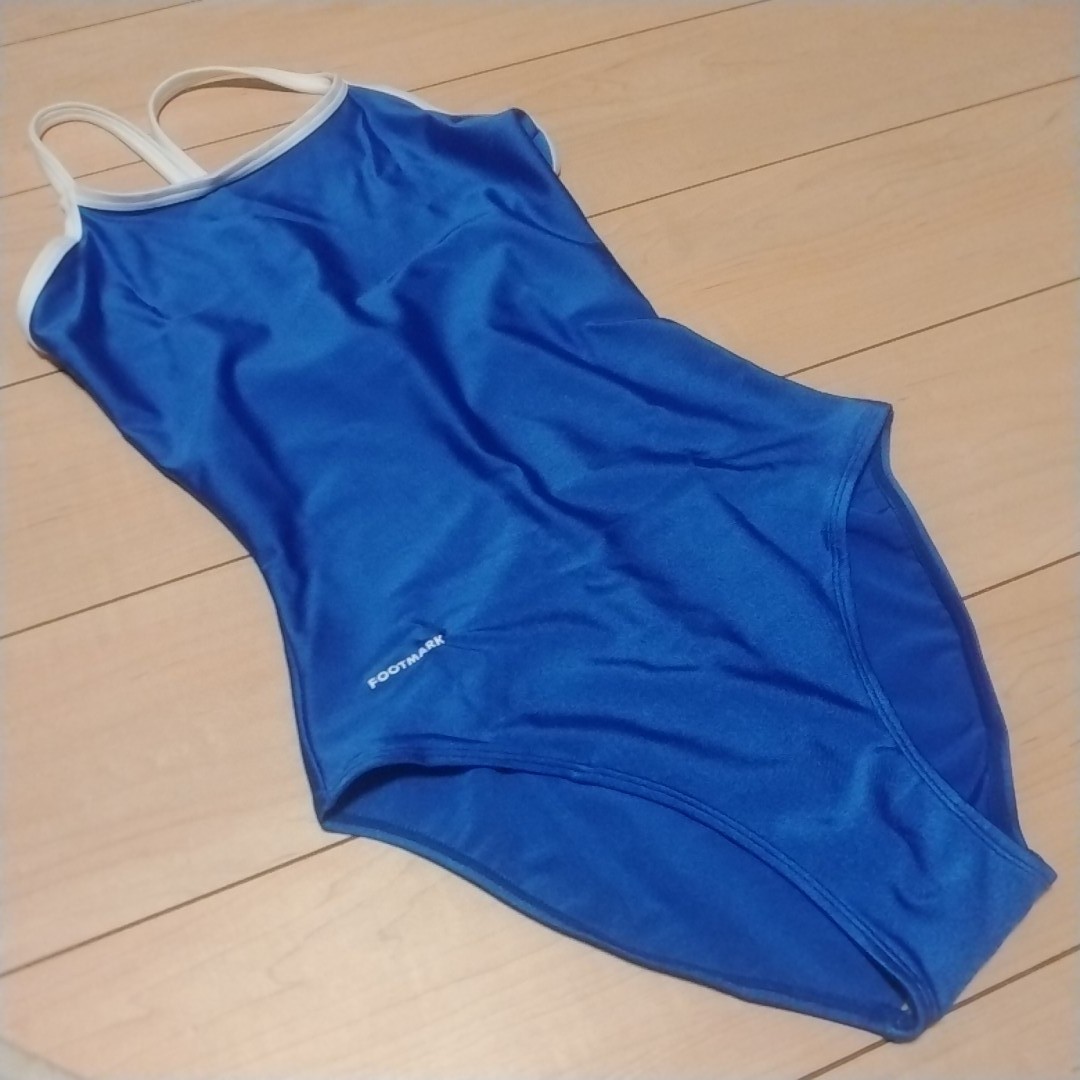 新品・4L・フットマーク・白パイピング女子競泳水着・ブルー｜PayPayフリマ