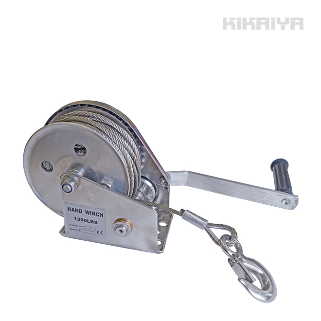 KIKAIYA ハンドウインチ ウィンチ オートブレーキ付 (オールステンレス) ワイヤー 15ｍ 手動ウインチ 回転式ミニウインチ 6ヶ月保証_画像1
