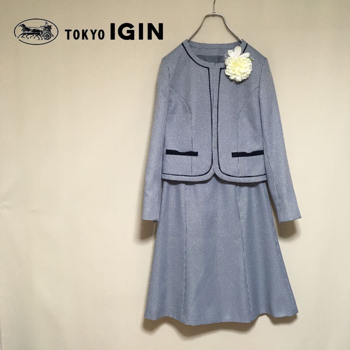 [ ultimate beautiful goods ] Tokyo i silver fine quality mama suit skirt suit 9 number /M size corresponding thousand bird .. navy lady's made in Japan go in . type graduation ceremony formal 