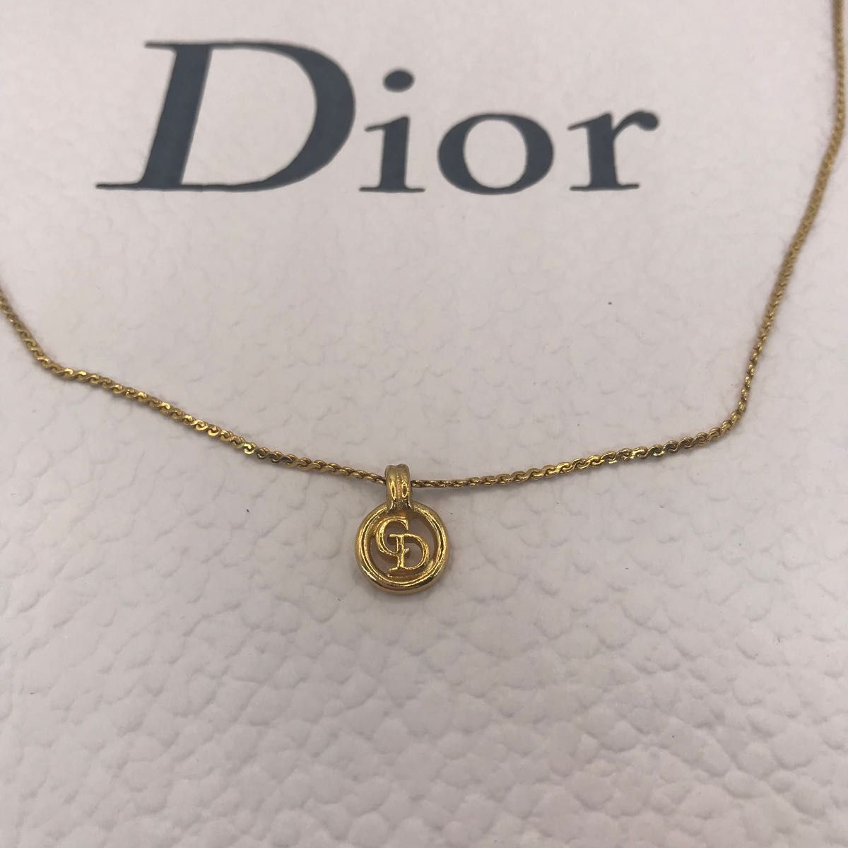 【Diorネックレス】CDデザイン×シンプル丸トップ ヴィンテージゴールドネックレス