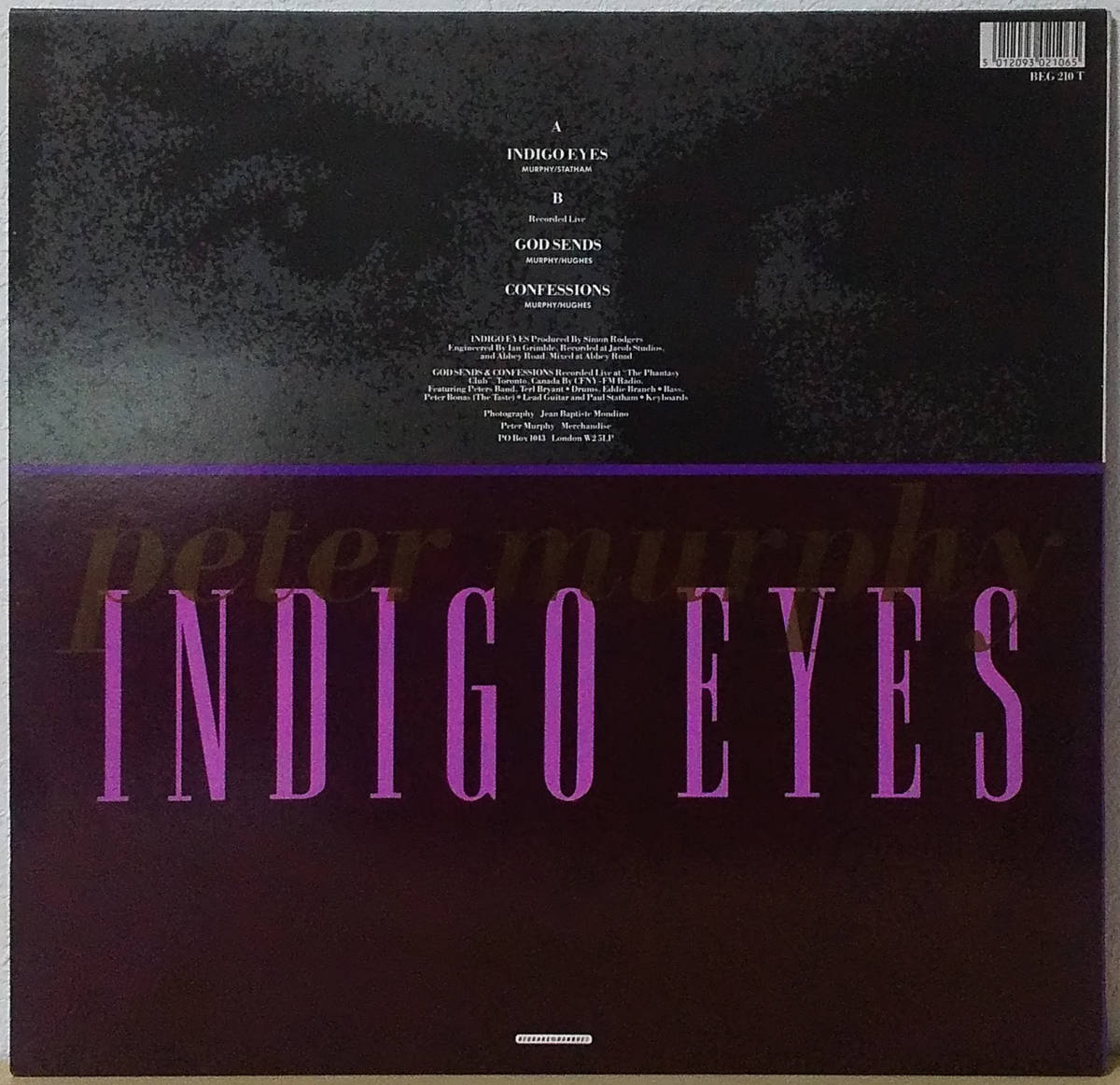 Peter Murphy - [限定] Indigo Eyes UK盤 12inch,Ltd Edition Indigo BEG 210T 1988年 BAUHAUS, Love And Rockets, Peter Murphy, David J_画像2