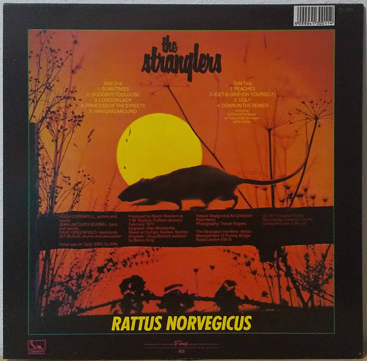 The Stranglers - Stranglers IV (Rattus Norvegicus) UK盤 LP Fame/Liberty - FA 3001 ストラングラーズ 1991年_画像2