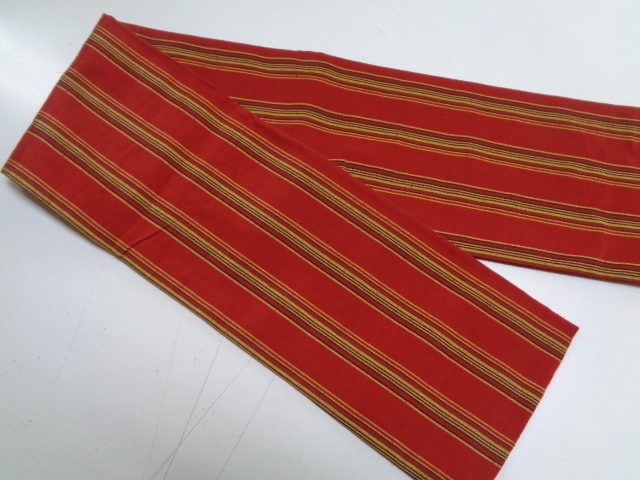 b522-60 小袋帯 正絹 両面 子持ち縞文 長さ約3メートル55センチ_画像3