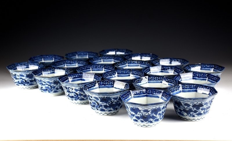 古伊万里 染付龍紋八角小鉢 向付 猪口 二十客 江戸時代 工芸品