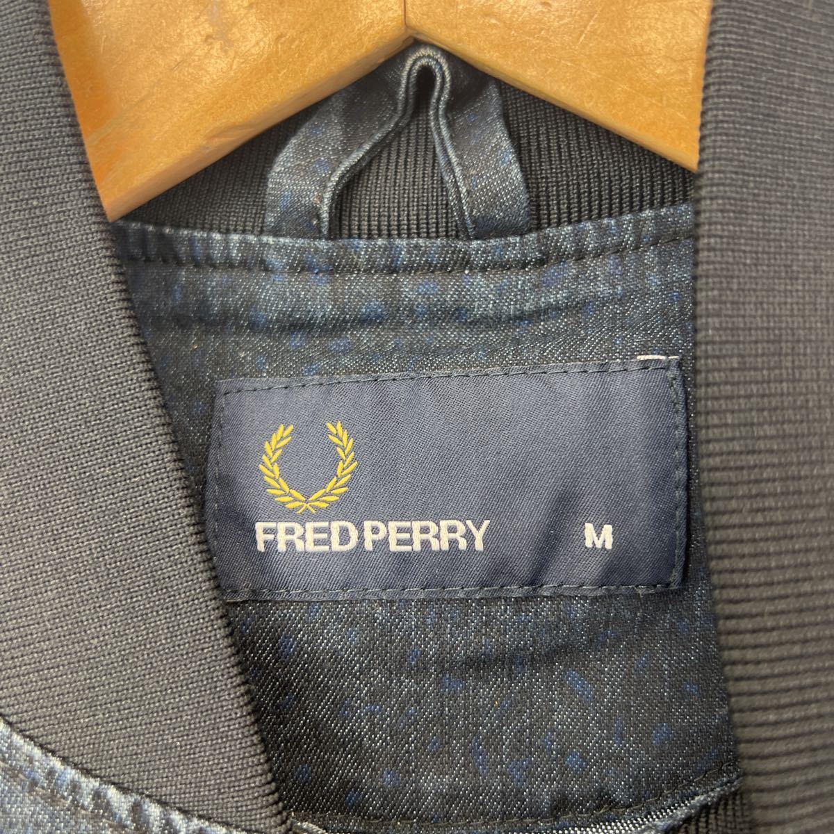 FRED PERRY ☆ レオパード インディゴ デニム ジャケット ブルゾン ネイビー M 大人カジュアル スタイリッシュ 古着 フレッドペリー■CJ186_画像7