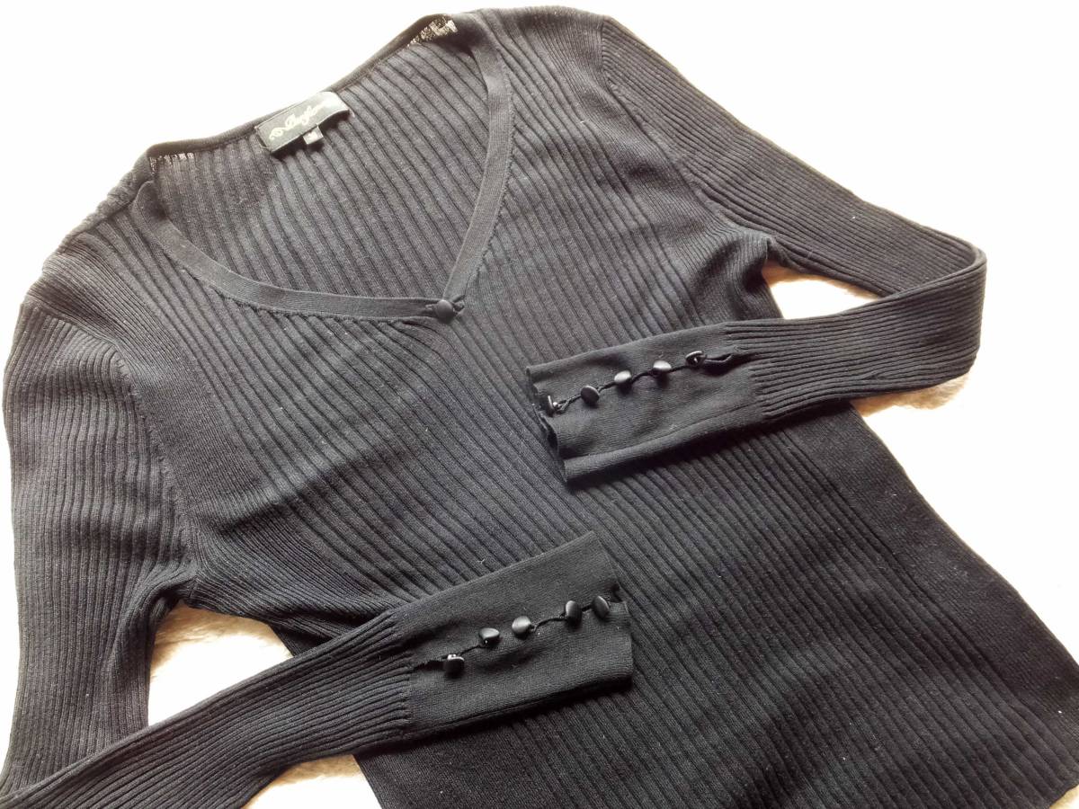 Lurifier　ルリファー　シルクニット　リブニット　サイズ38　黒　ブラック　シルク100％　長袖　Vネック　タイトセーター　100％絹_画像2