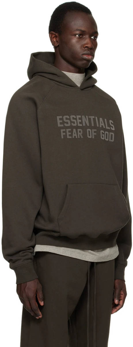 新品未使用 【XL】 2023 FOG - Fear Of God Essentials Raglan Hoodie Pullover Gray Off-black 黒 フィアオブゴッド フーディ パーカー_画像2