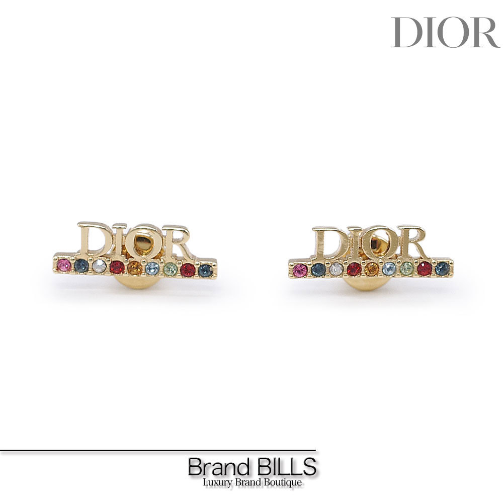 未使用品 Christian Dior ディオール ディオレボリューション スタッドピアス ラインストーン ゴールド マルチカラー クリスタル