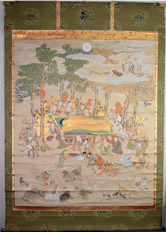 ■　涅槃図　掛軸　超大幅　幅１８２㎝　元禄1694年　寺院旧蔵品　仏教美術　仏画　■_画像3