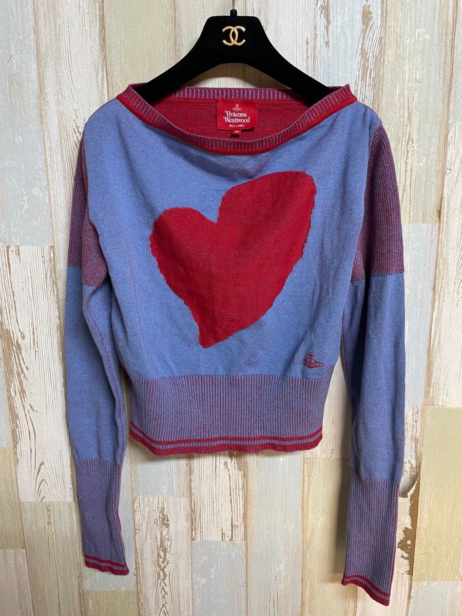 美品】Vivienne Westwood ハートニット 長袖 オーブ刺繍 麻混 美品】Vivienne Westwood ハートニット 長袖 オーブ刺繍 麻混