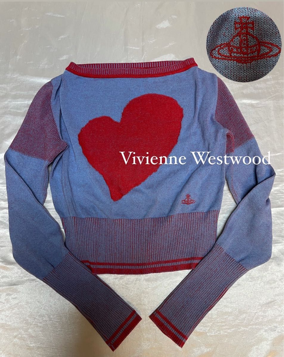 美品】Vivienne Westwood ハートニット 長袖 オーブ刺繍 麻混 美品】Vivienne Westwood ハートニット 長袖 オーブ刺繍 麻混