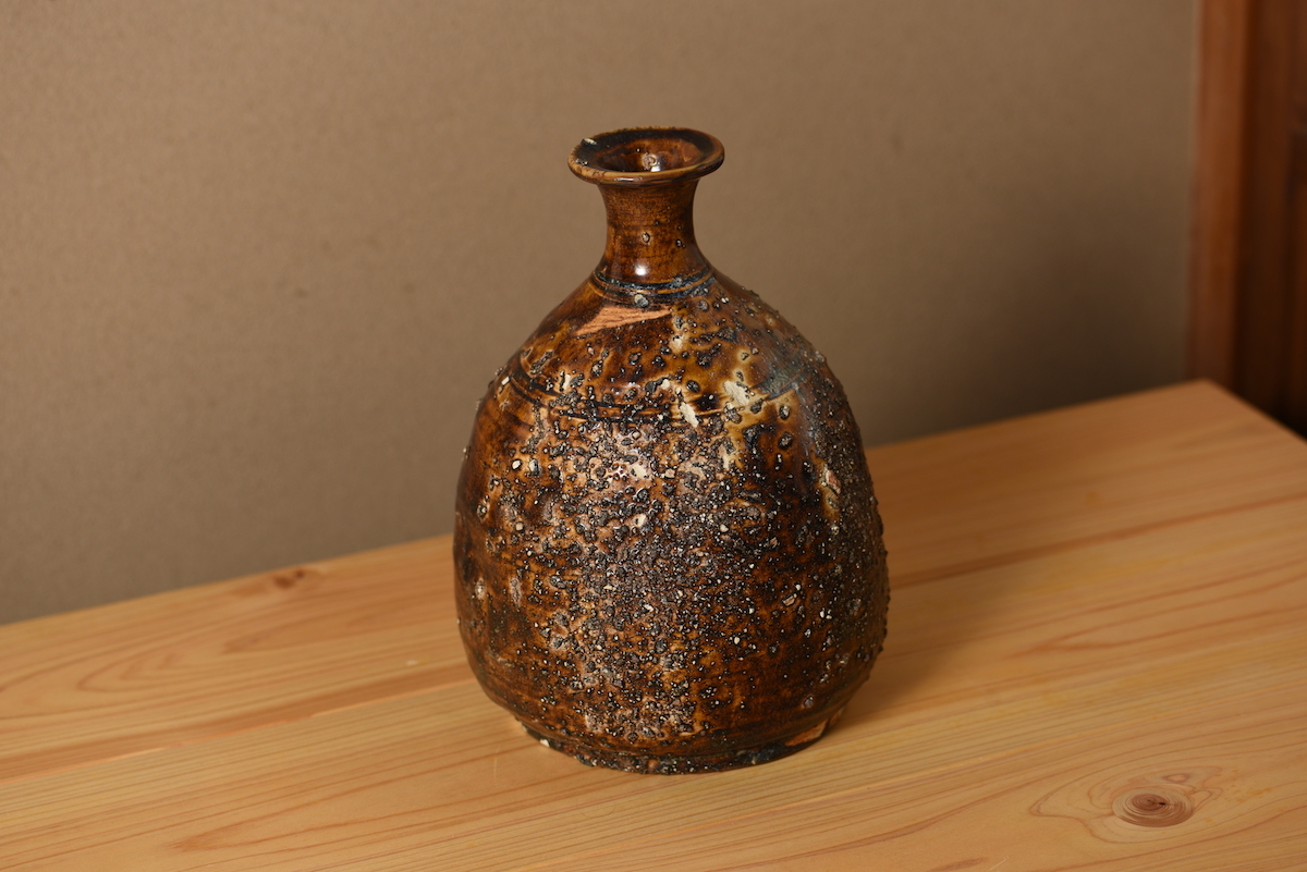 桃山時代 古美濃 可児市大窯 鉄釉舟徳利 古瀬戸 検索:酒器/茶道/織部