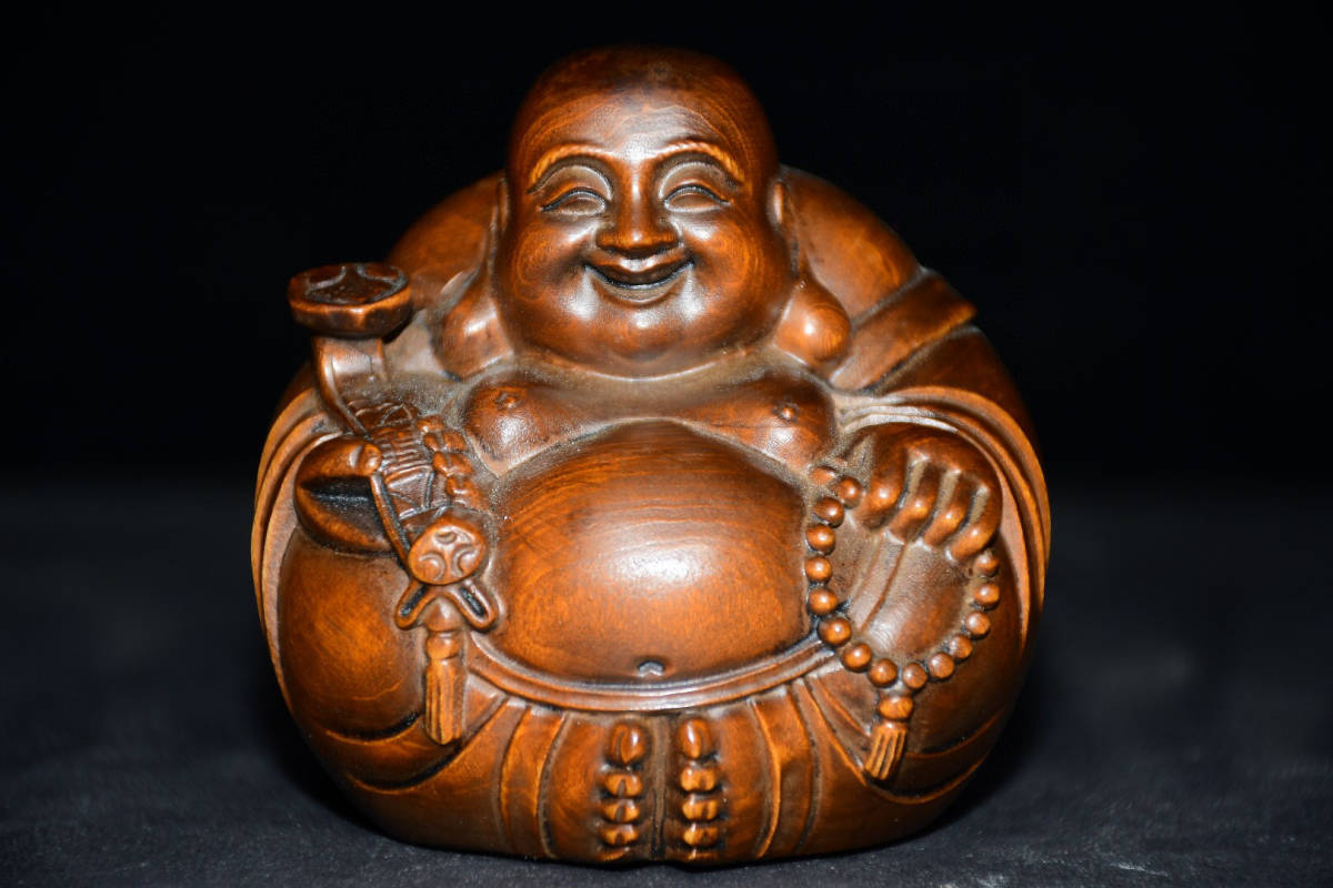 館蔵珍品 黄楊木製 細密彫 彌勒仏』置物 賞物 貴重物品 収蔵品 中国古美術-